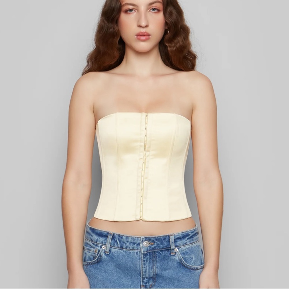 Danielle Guizio NY Satin Corset in Cream XSmall